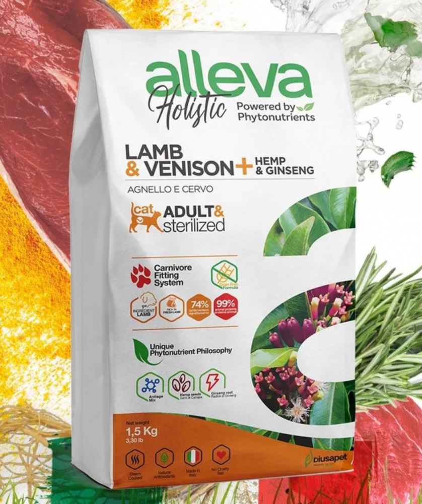 Корм Alleva Holistic Cat Adult Lamb & Venison для кошек, ягненок, оленина, конопля и женьшень