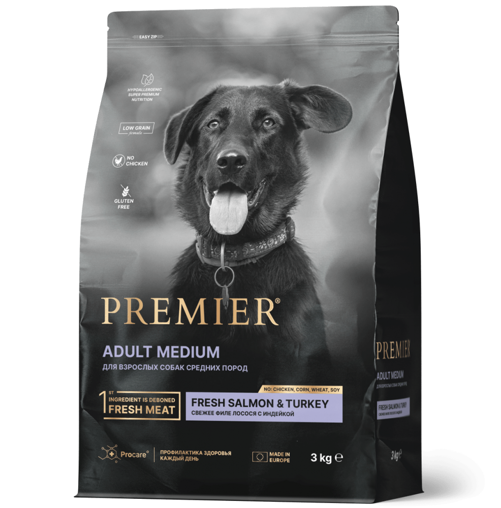Корм Premier Dog Salmon&Turkey ADULT Medium сухой корм с лососем и индейкой для взрослых собак средних пород