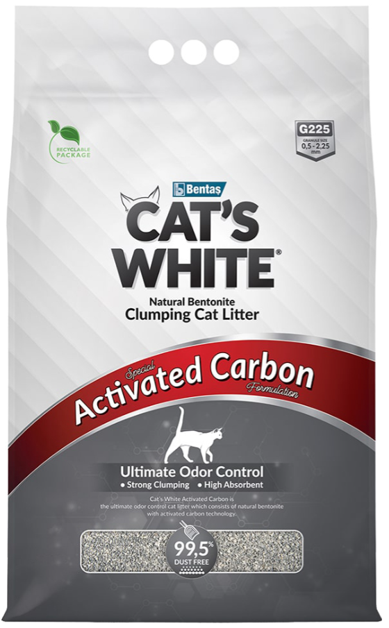 Наполнитель Cat&#039;s White Natural Activated Carbon для кошек, комкующийся, с активированным углем, 10 л, 8.55 кг