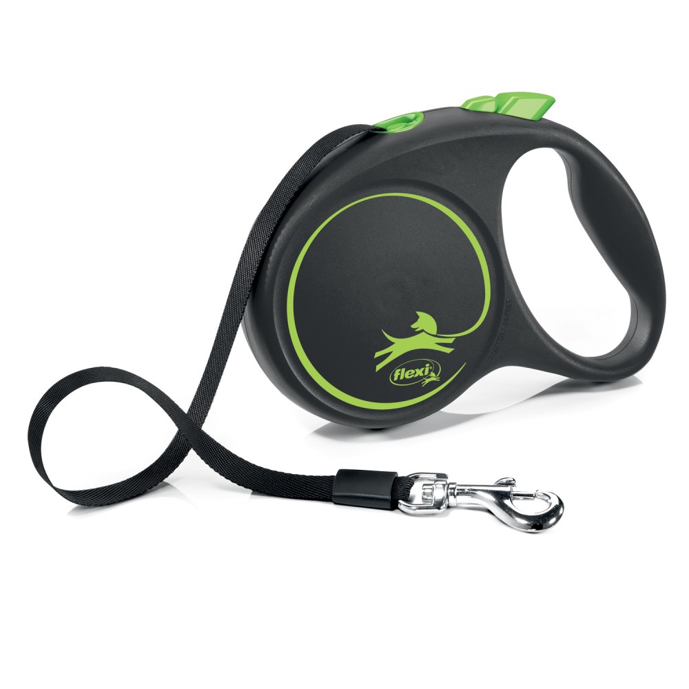 Рулетка Flexi Black Design L (до 50 кг) 5 м лента черный/зеленый