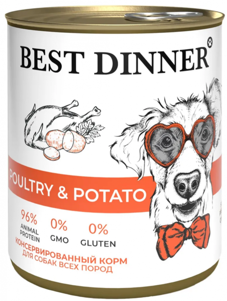 Консервы Best Dinner Dog Super Premium Птица с картофелем для собак и щенков 850 г