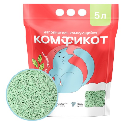 Наполнитель Комфикот Тофу Зеленый чай комкующийся 5 л
