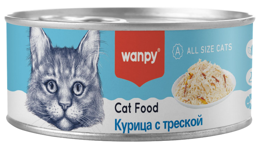 Wanpy Cat Консервы для кошек "Курица с треской" 95 г