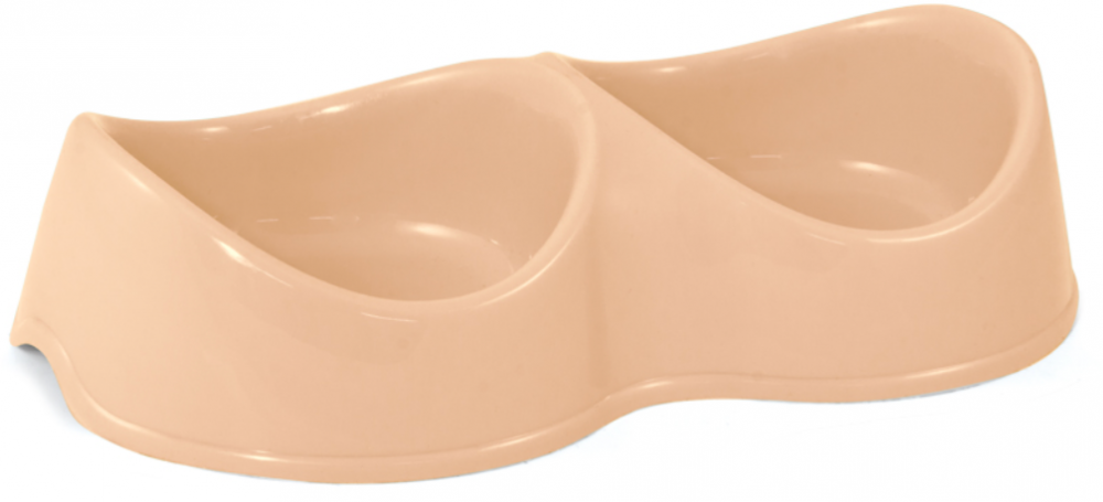 Миска для кошек и собак Triol пластиковая двойная &quot;Бисквит&quot;, 2*0,2л. бежевая