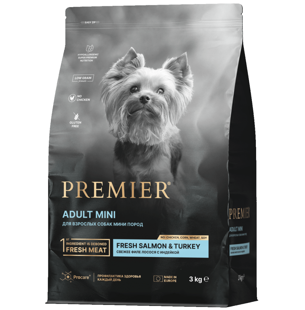 Корм Premier Dog Fresh Salmon & Turkey Adult Mini сухой корм с лососем и индейкой для взрослых собак мелких пород