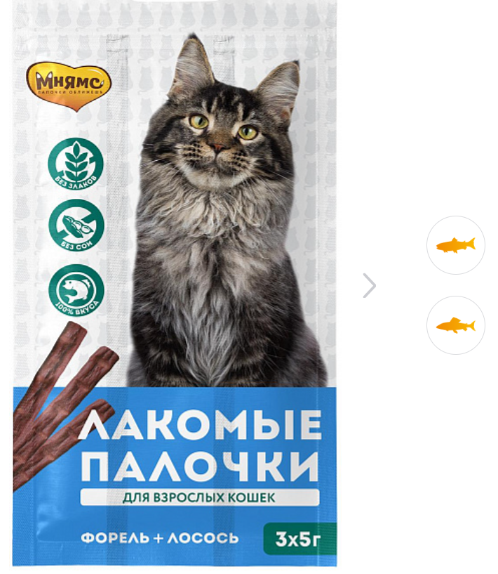 Лакомство для кошек Мнямс лакомые палочки с лососем и форелью 5г 3шт