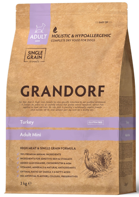 Корм Grandorf Mini Turkey & Brown Rice Holistic для собак малых пород, индейка с бурым рисом