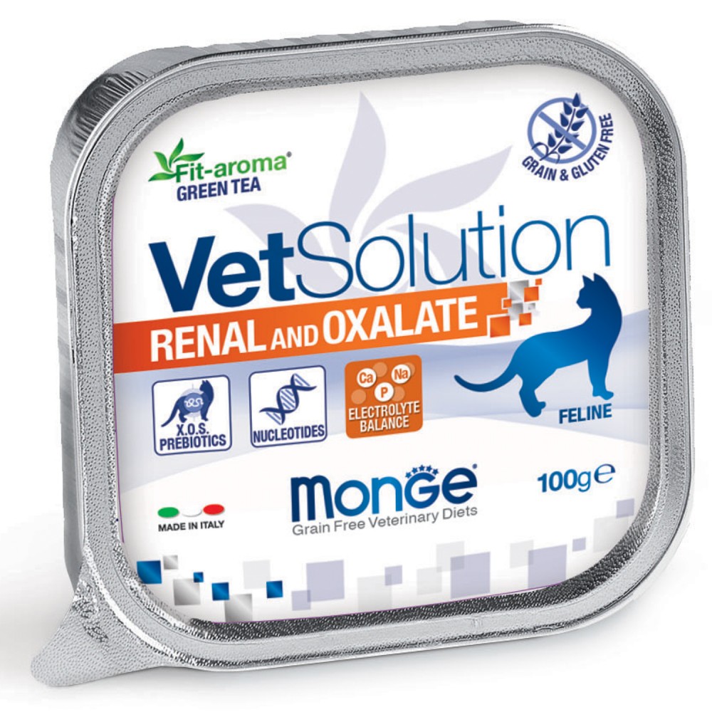 Диетический корм Monge VetSolution Cat Renal and Oxalate Ренал и Оксалат для кошек при ХПН и профилактике образования оксалатов 100 г
