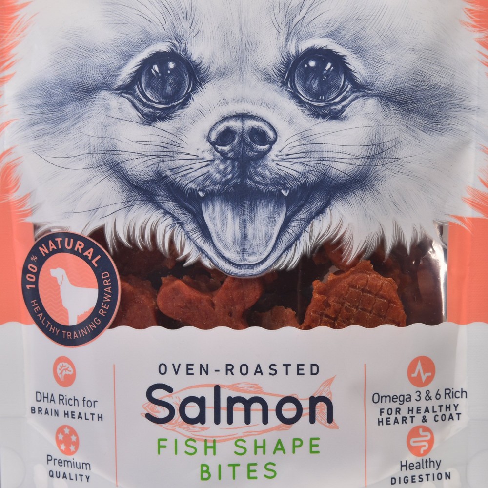 Лакомство для собак Wanpy Dog лакомые кусочки из нежного лосося в форме рыбок 100 г