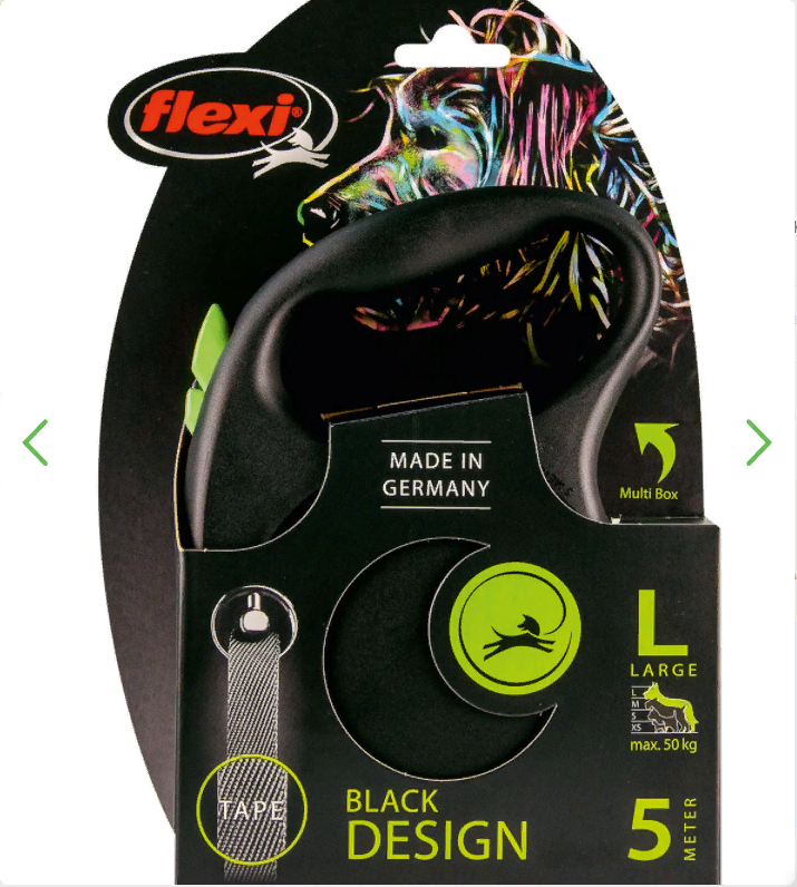 Рулетка Flexi Black Design L (до 50 кг) 5 м лента черный/зеленый