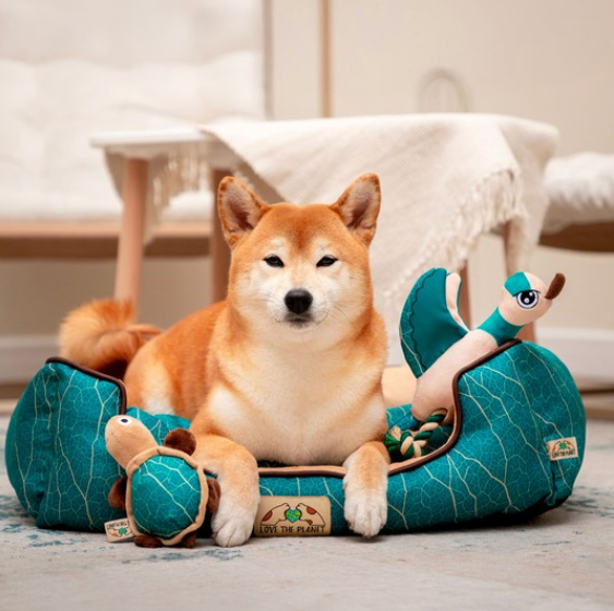 Лежанка прямоугольная "Клён" S, изумрудно-песочная, 460*360*180мм, серия LOVE THE PLANET