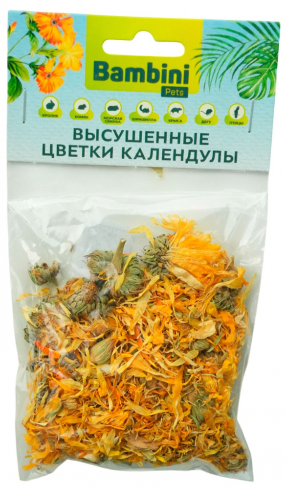 Лакомство Bambini Pets высушенные цветки календулы для грызунов и кроликов, 10 г