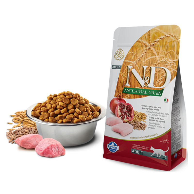 Корм FARMINA для взрослых кошек, курица с гранатом и спельтой, низкозерновой