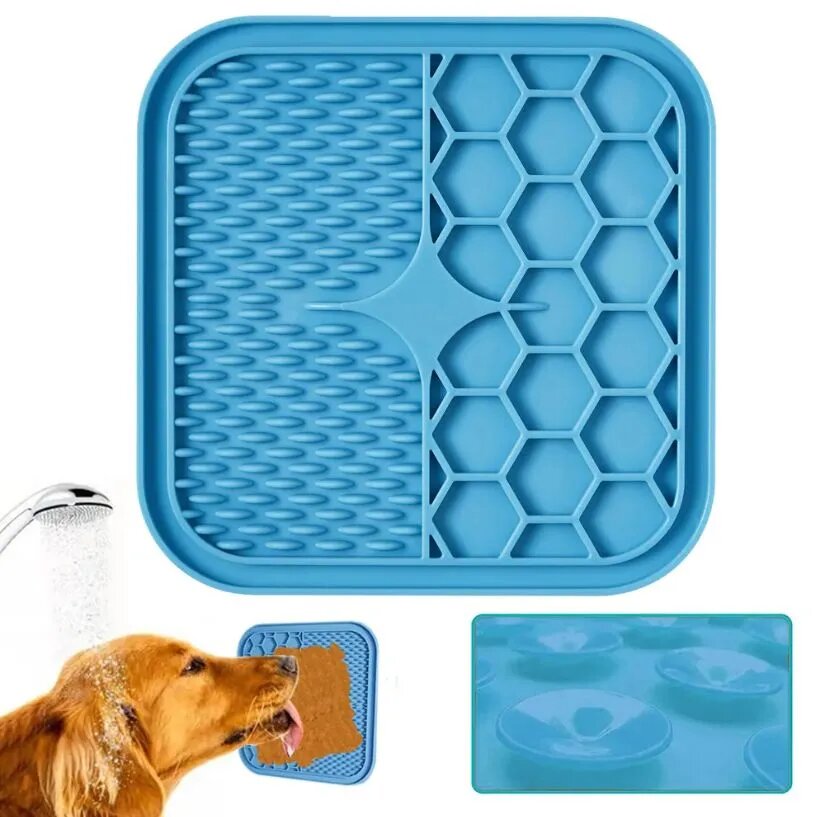 M-PETS Лизательный коврик для домашних животных, размер М, 21x21x1 см, цвет синий