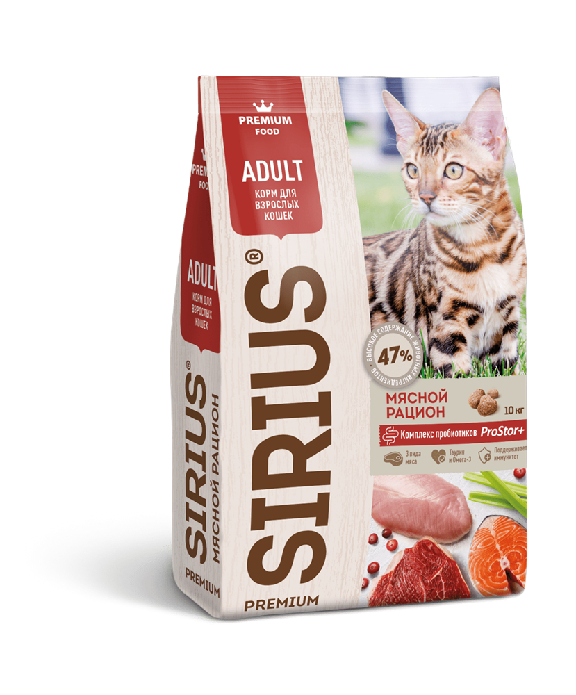 Сухой корм Sirius (Сириус) "Мясной рацион" для взрослых кошек