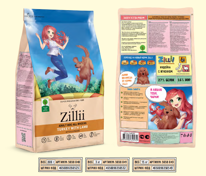 Корм ZILLII Adult Dog для взрослых собак Индейка с Ягнёнком