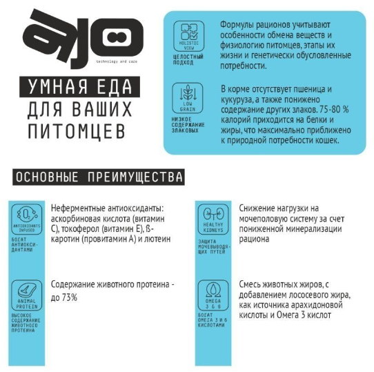 Ajo Cat Аctive Сухой корм низкозерновой для активных кошек с индейкой